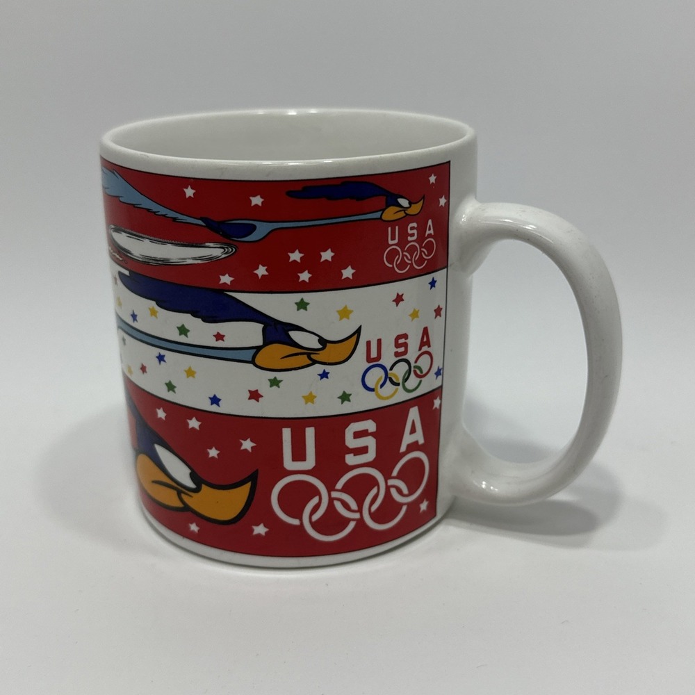 Warner Bros 1996 Olympic USA Atlanta Coffee Mug Sakura Road Runner Wily E Coyote
